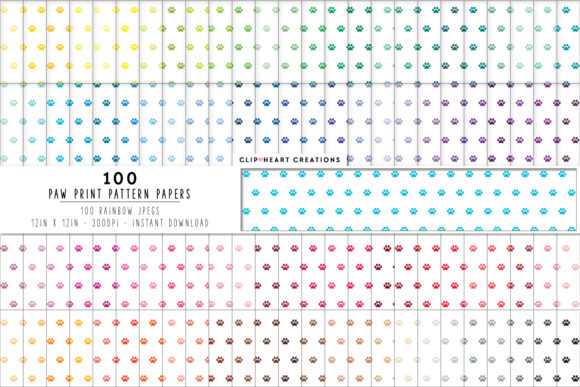 100 Paw Prints Pattern Digital Paper