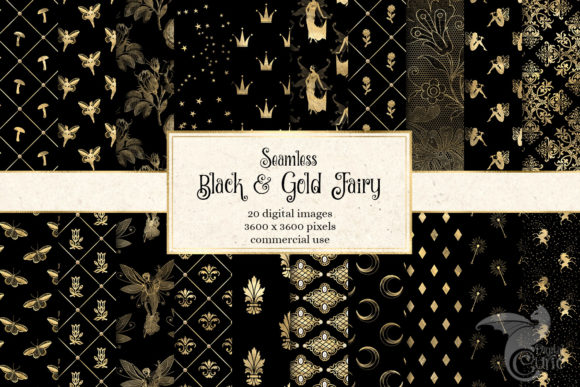Black and Gold Fairy Digital Paper