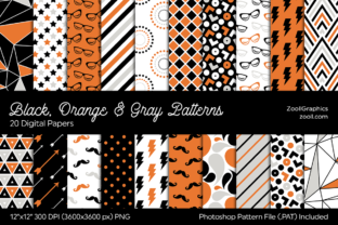 Black, Orange Gray Digital Papers and Patterns for Creative Projects