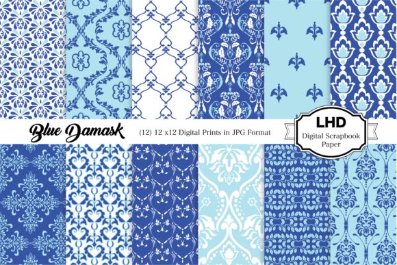 Blue Damask Digital Papers