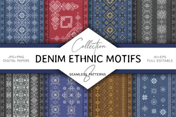 Denim Ethnic Cross Stitch Embroidery