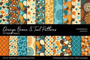 Orange, Brown Teal Digital Papers