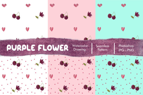 Purple Flower Watercolor Seamless Pattern