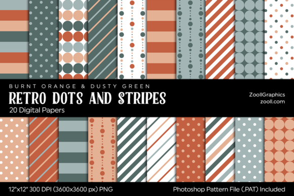 Retro Dots and Stripes Digital Papers