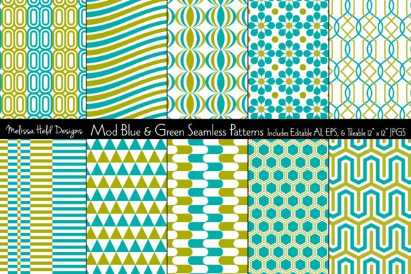 Seamless Blue Green Mod Geometrics: A Versatile Design Resource for Creative Projects
