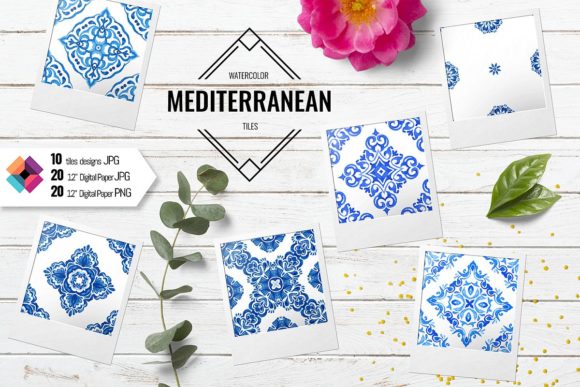 Watercolor Blue and White Tiles: A Timeless Design Element for Modern Creative Projects