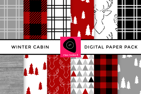 Winter Cabin Buffalo Plaid Digital Paper